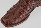 A close-up of the Conor - Brown - Narrow Square Toe boots highlights their detailed stitching and refined shape.