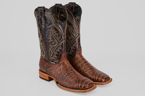Caiman Belly Choco - Embossed Leather - Square Toe (E423)