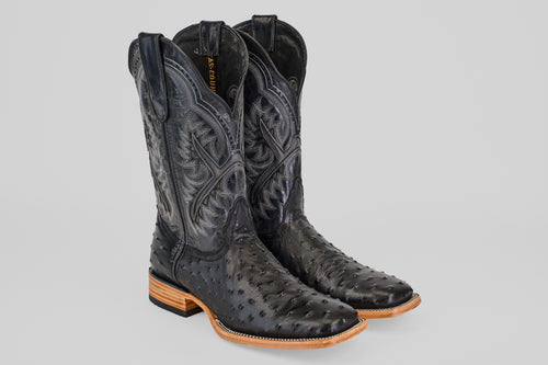 Ostrich Black - Embossed Leather - Square Toe (E424)