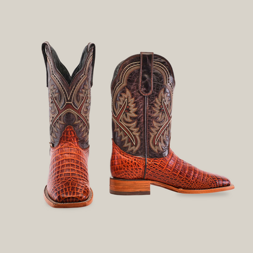 Caiman Belly Cognac - Embossed Leather - Square Toe (E426)
