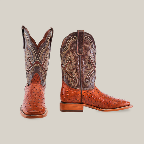Ostrich Cognac - Embossed Leather - Square Toe (E424)