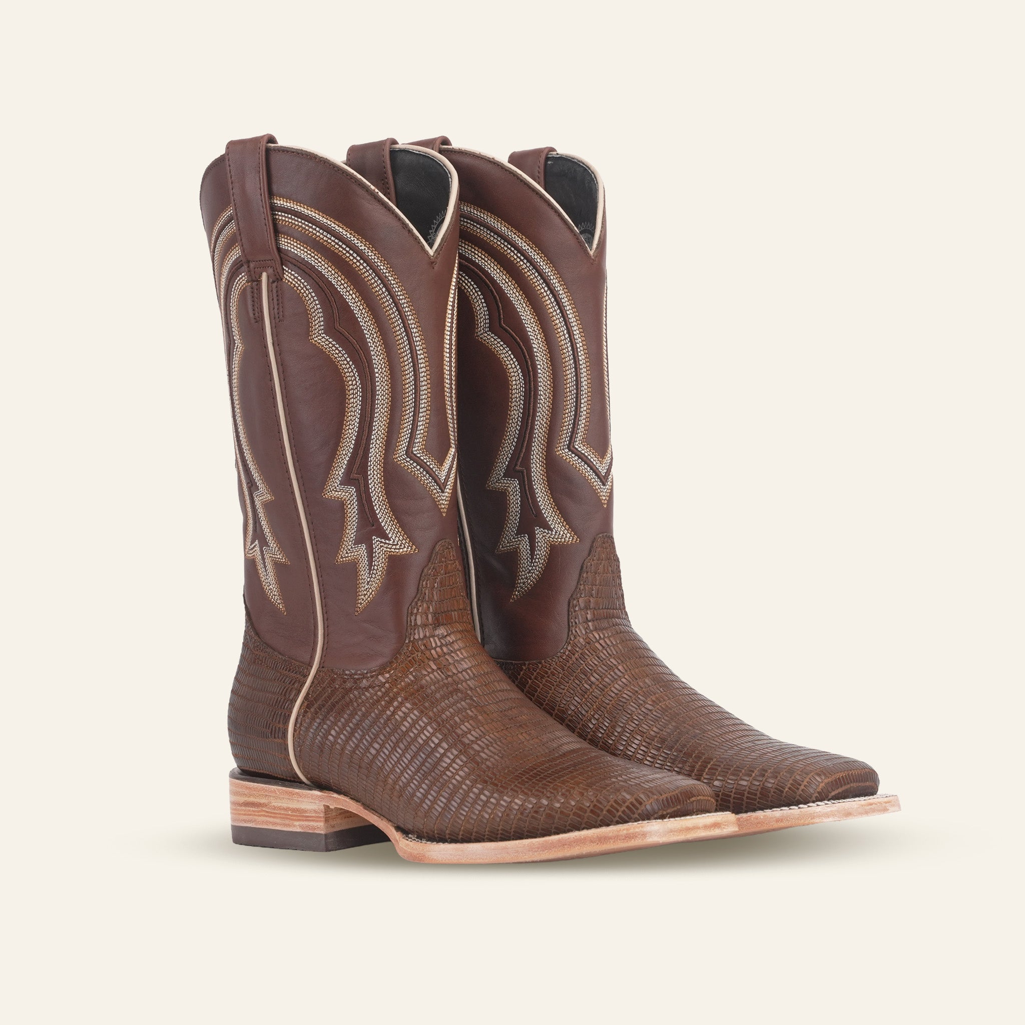 Lizard Cowboy Boots - Brown Embossed Leather - Square Toe (E949)