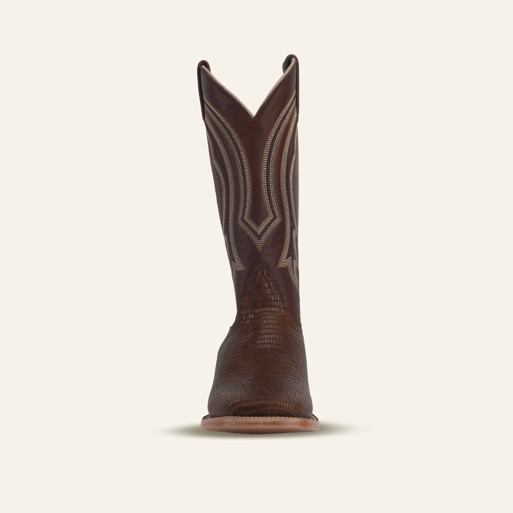 Lizard Cowboy Boots - Brown Embossed Leather - Square Toe (E949)