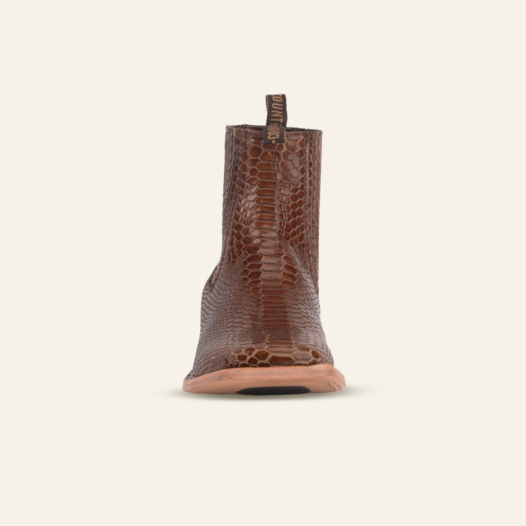 Snake Ankle Boots - Brown Embossed Leather - Square Toe (E946)