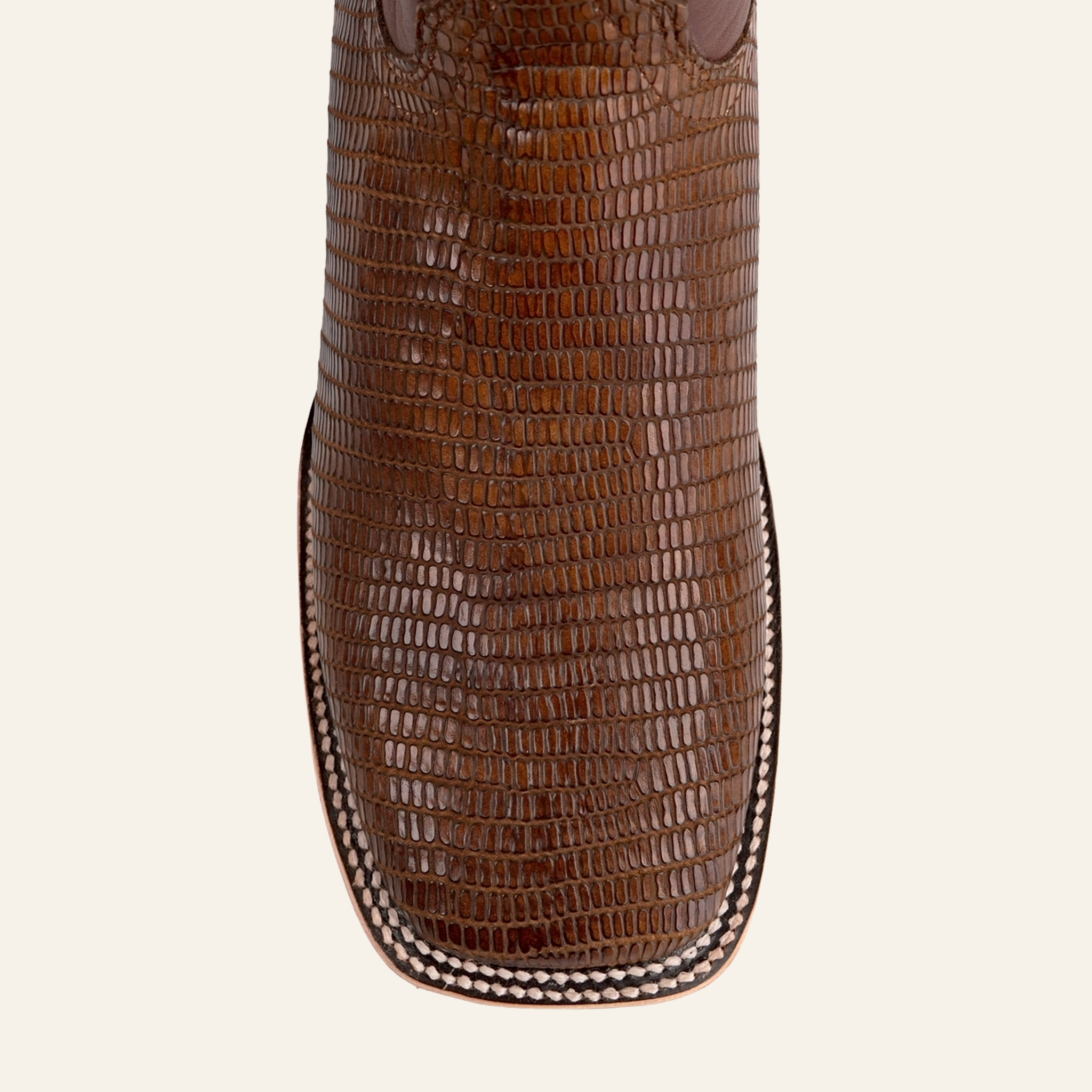 Lizard Cowboy Boots - Brown Embossed Leather - Square Toe (E949)