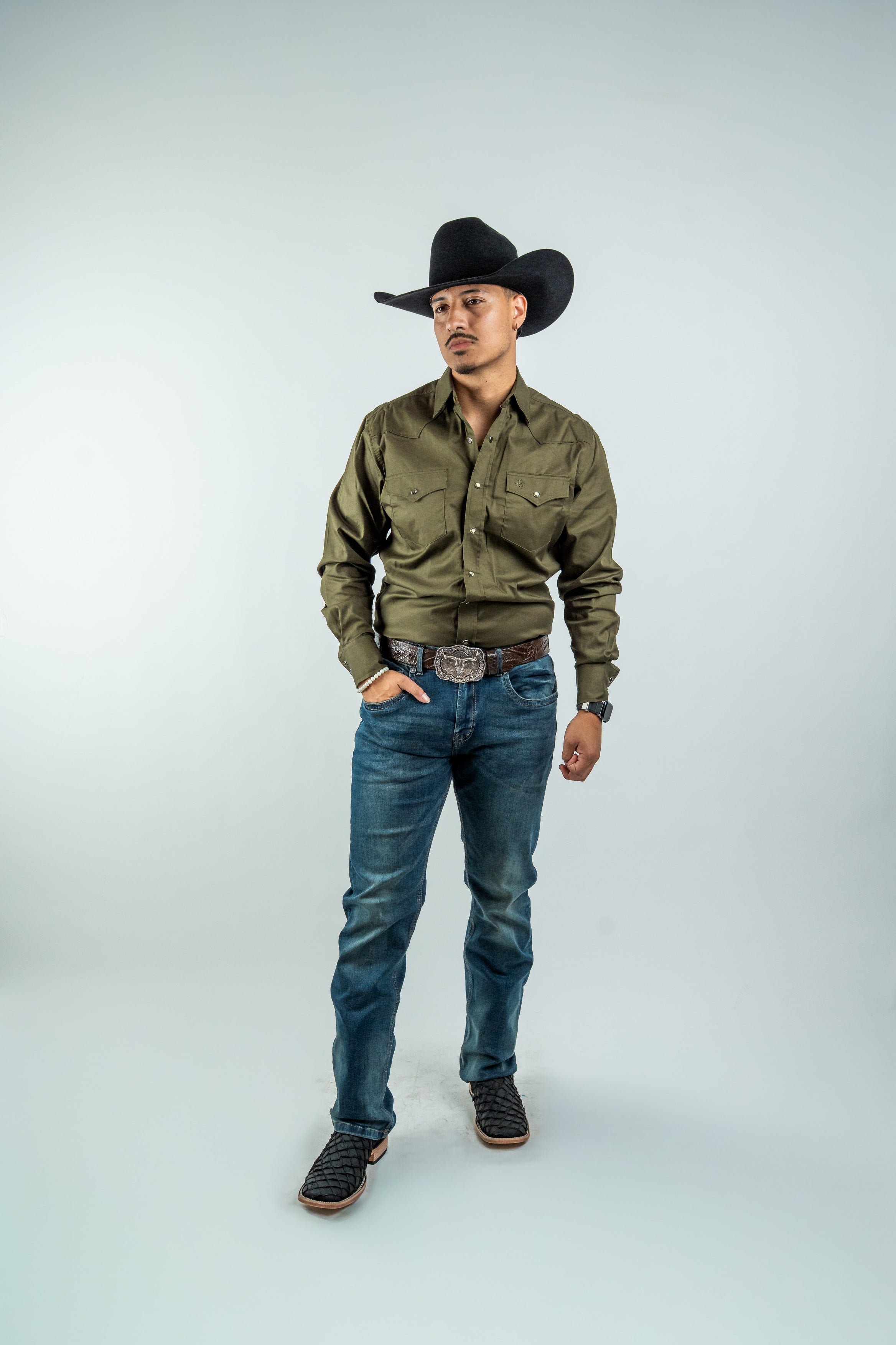 Texas Country - Solid Olive Button-Down Long-Sleeve Shirt (AC110L/T)