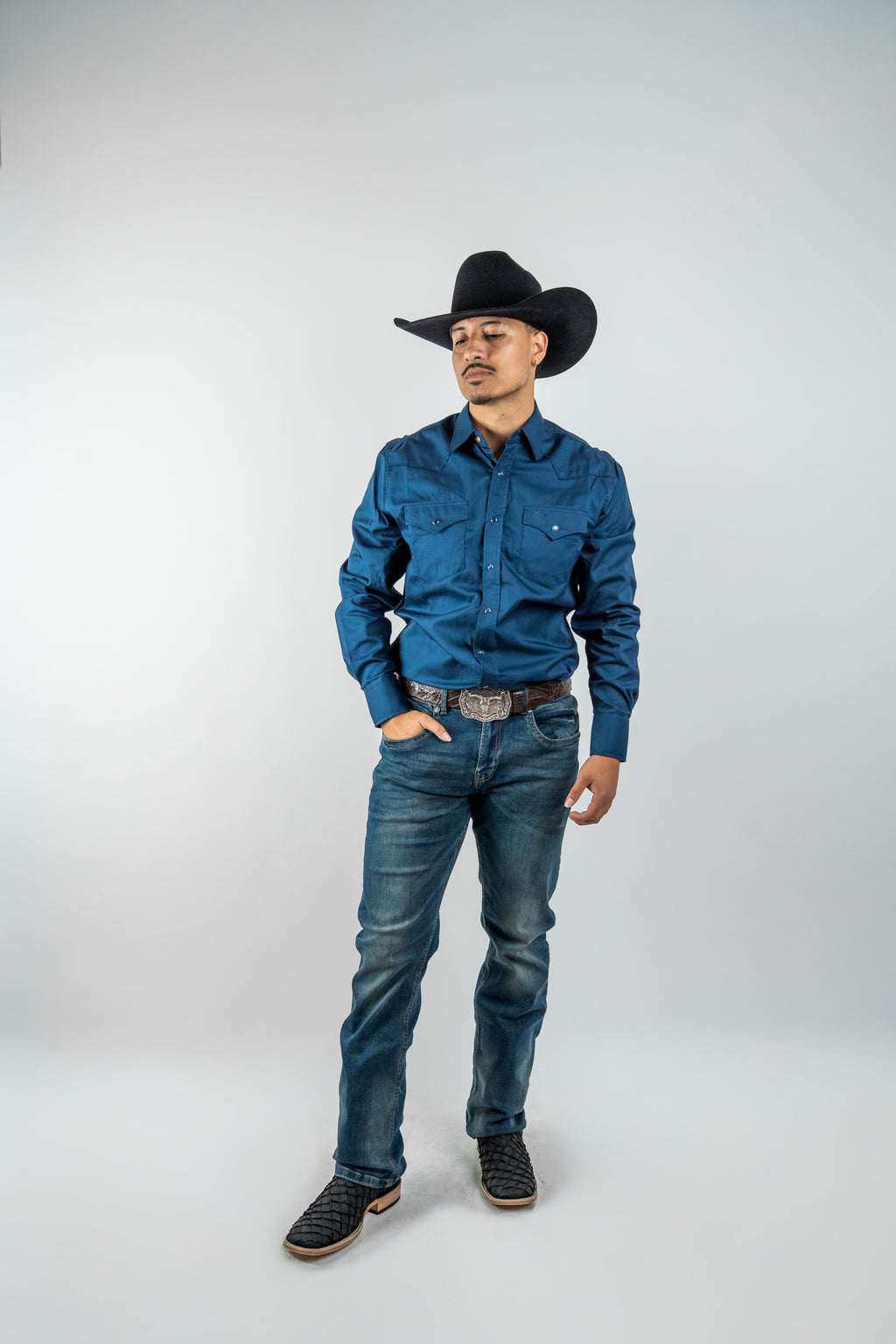 Texas Country - Solid Navy Blue Button-Down Long-Sleeve Shirt (AC110L/T)