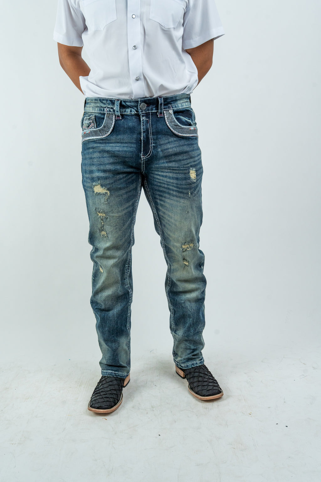 Rough Spur - Men's Boot Cut Light Wash Denim Jeans (RS-016)