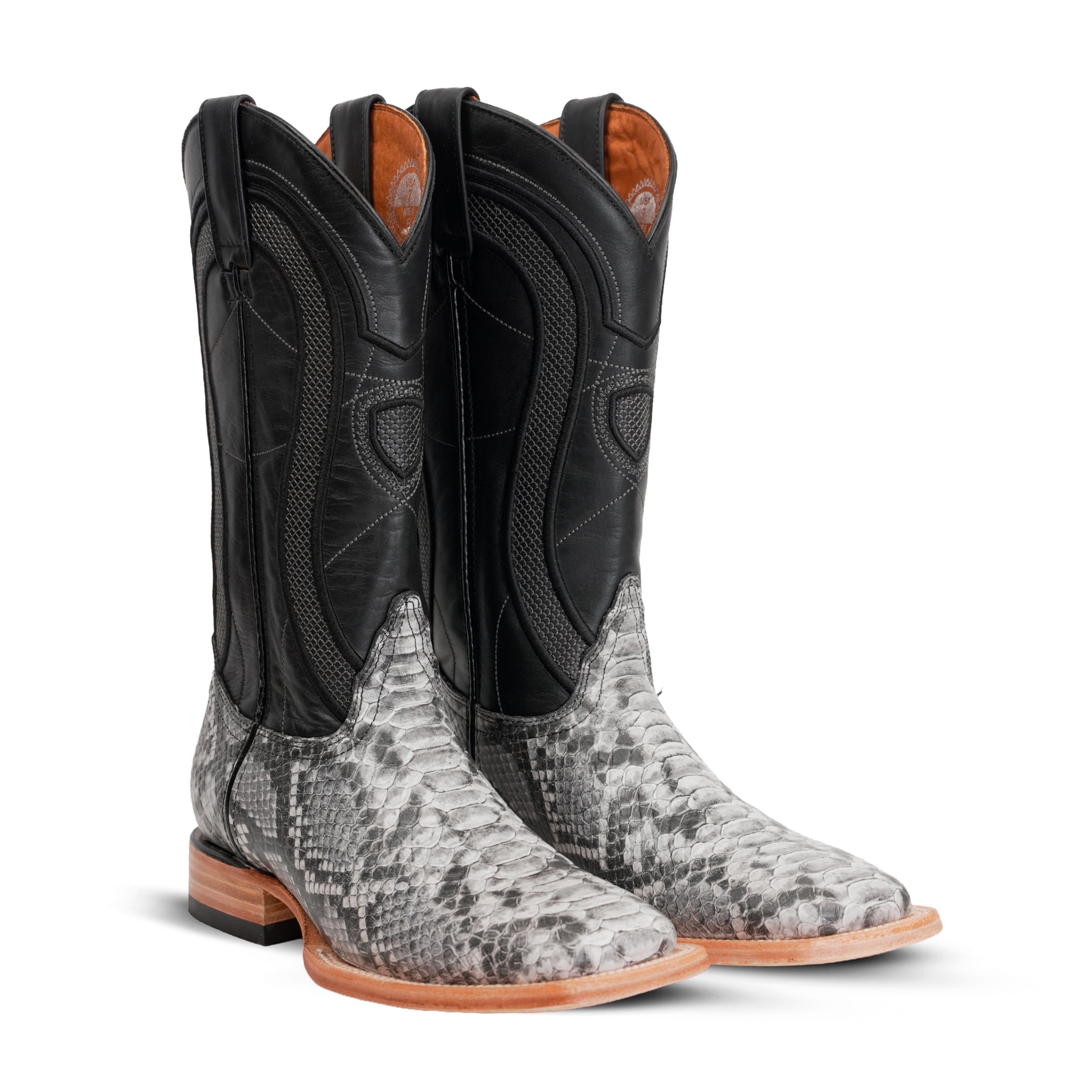 Botas Vaqueras Python Natural - Piel Gofrada - Punta Cuadrada (E913)