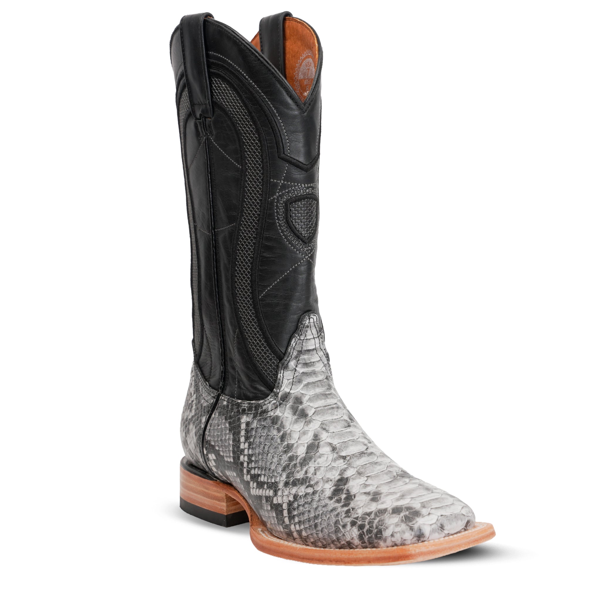 Botas Vaqueras Python Natural - Piel Gofrada - Punta Cuadrada (E913)