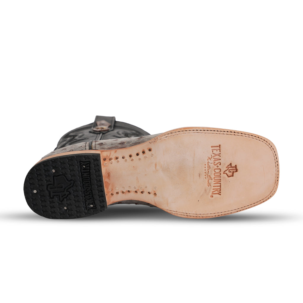 Botas Austin de Avestruz - Nicotine - Punta Cuadrada (AV20)