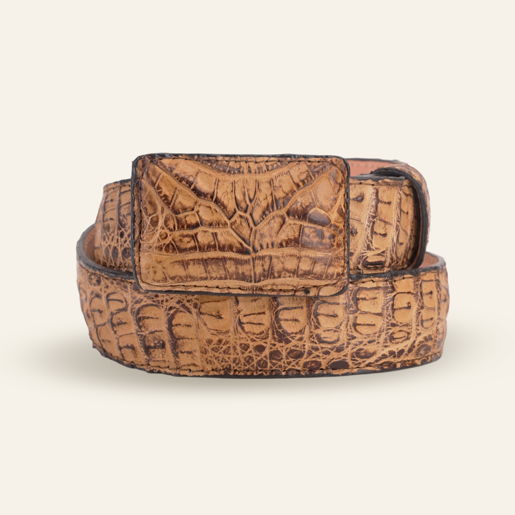 Exotic Full Quilt Caiman Belt - Antique (C-001)