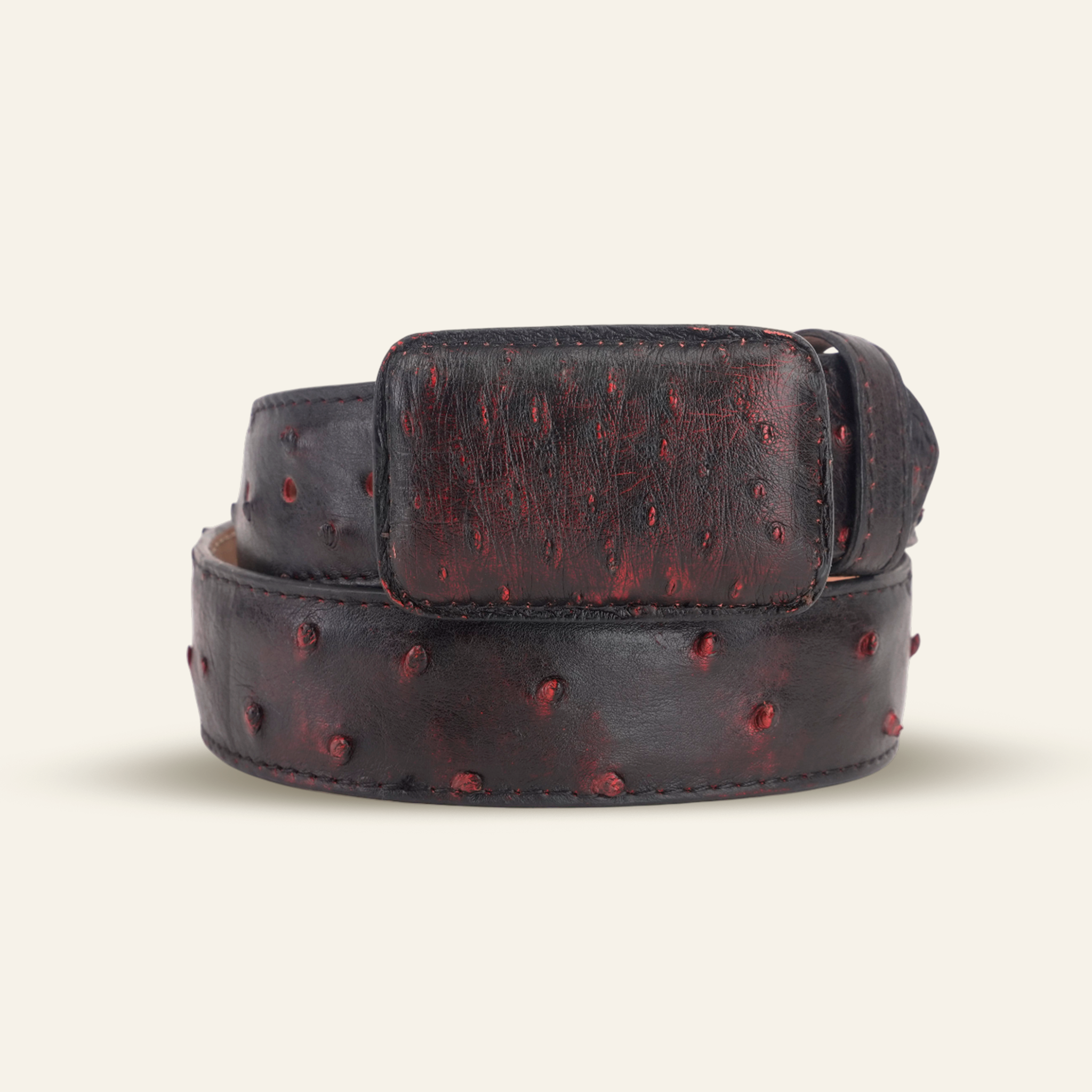 Exotic Full Quilt Ostrich Belt - Black Cherry (C-001)