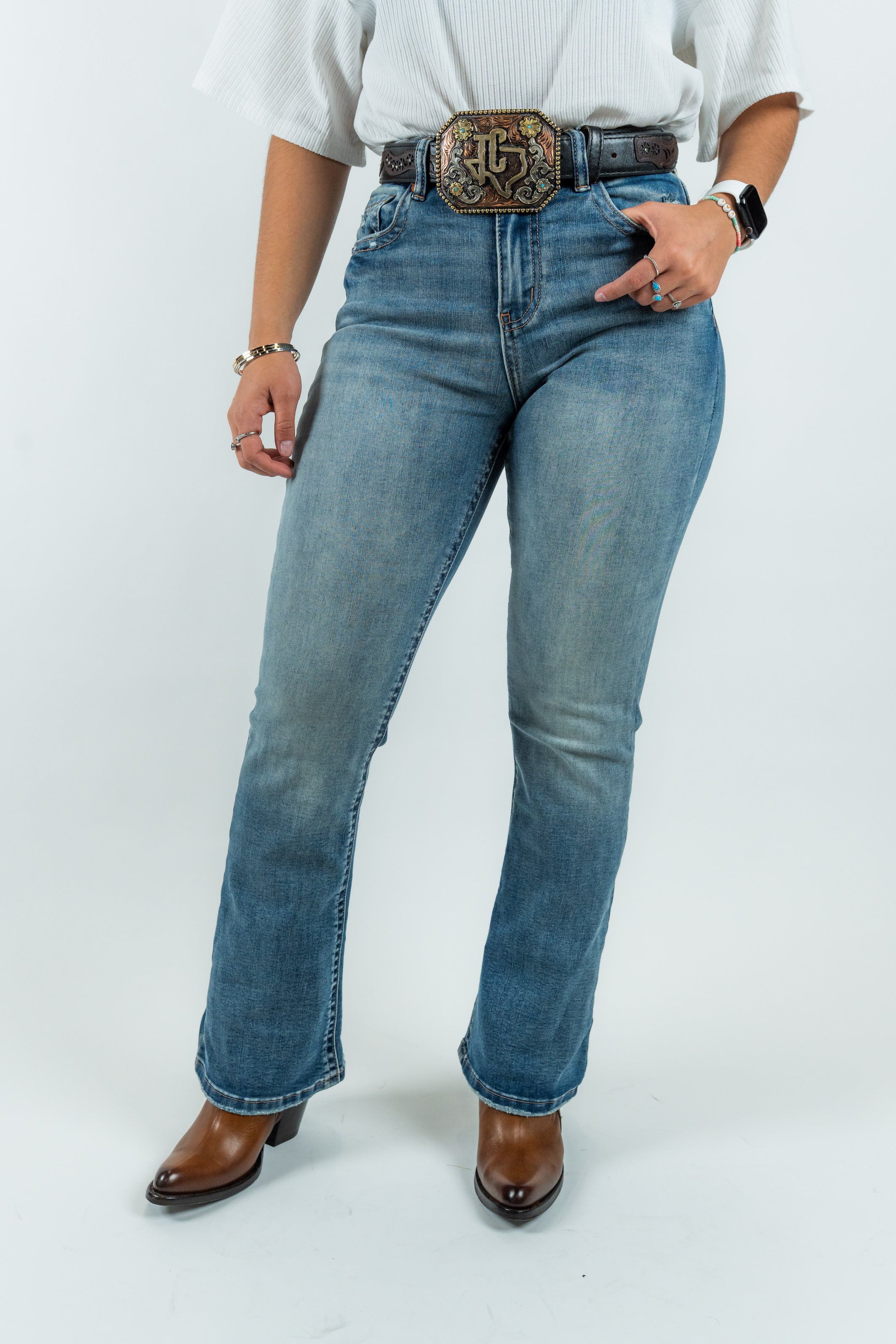 Western Blue - Women's High-Rise Bootcut Denim Jeans (W2368-PB)