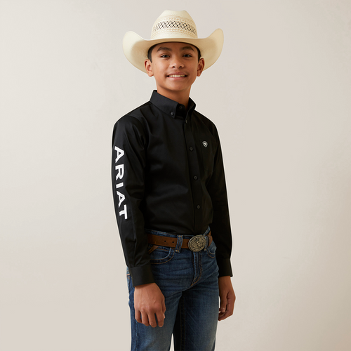 BOYS TEAM LOGO TWILL LS SHRT BLACK/WHITE 10045426