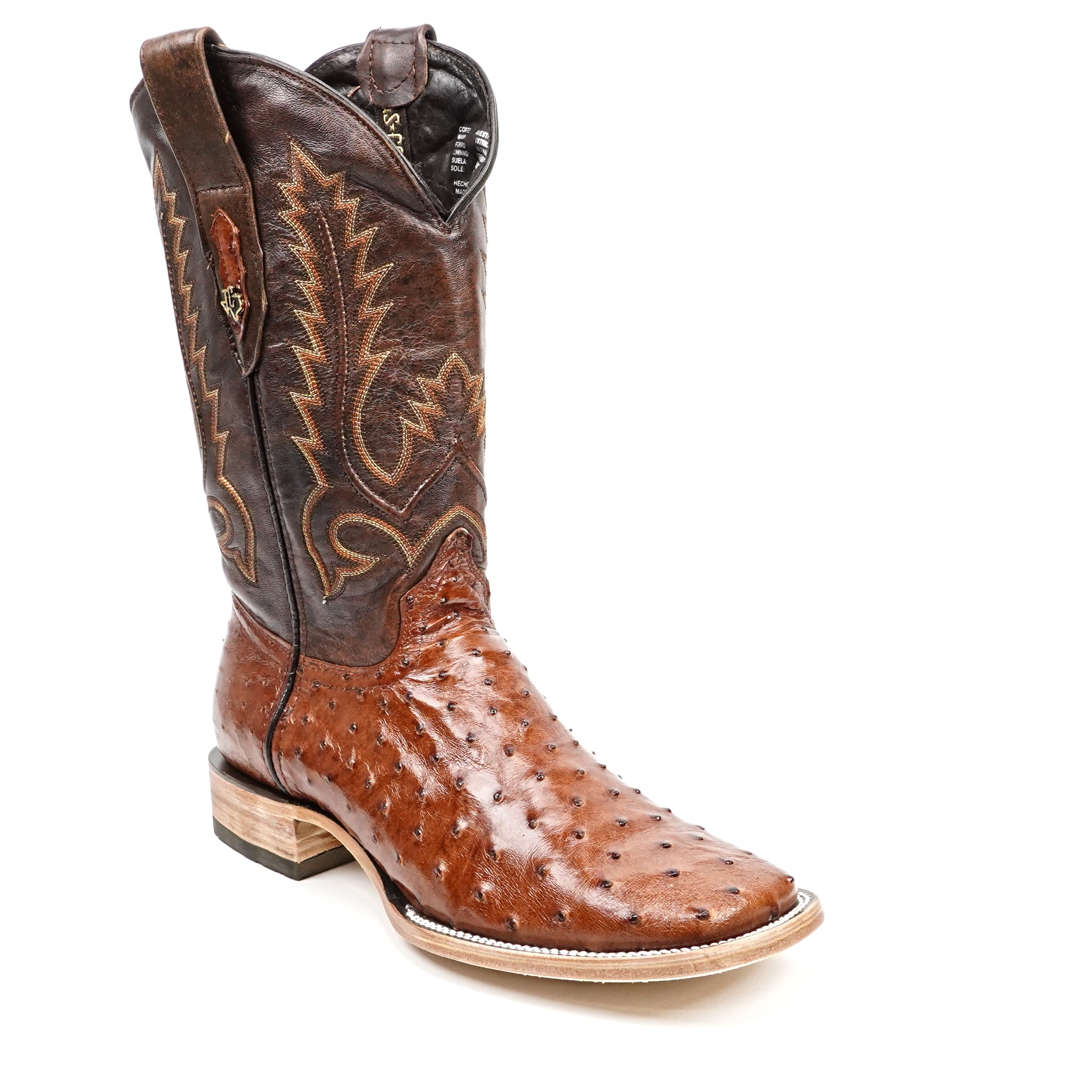 Austin Ostrich Boots - Brandy - Punta Cuadrada (AV20)