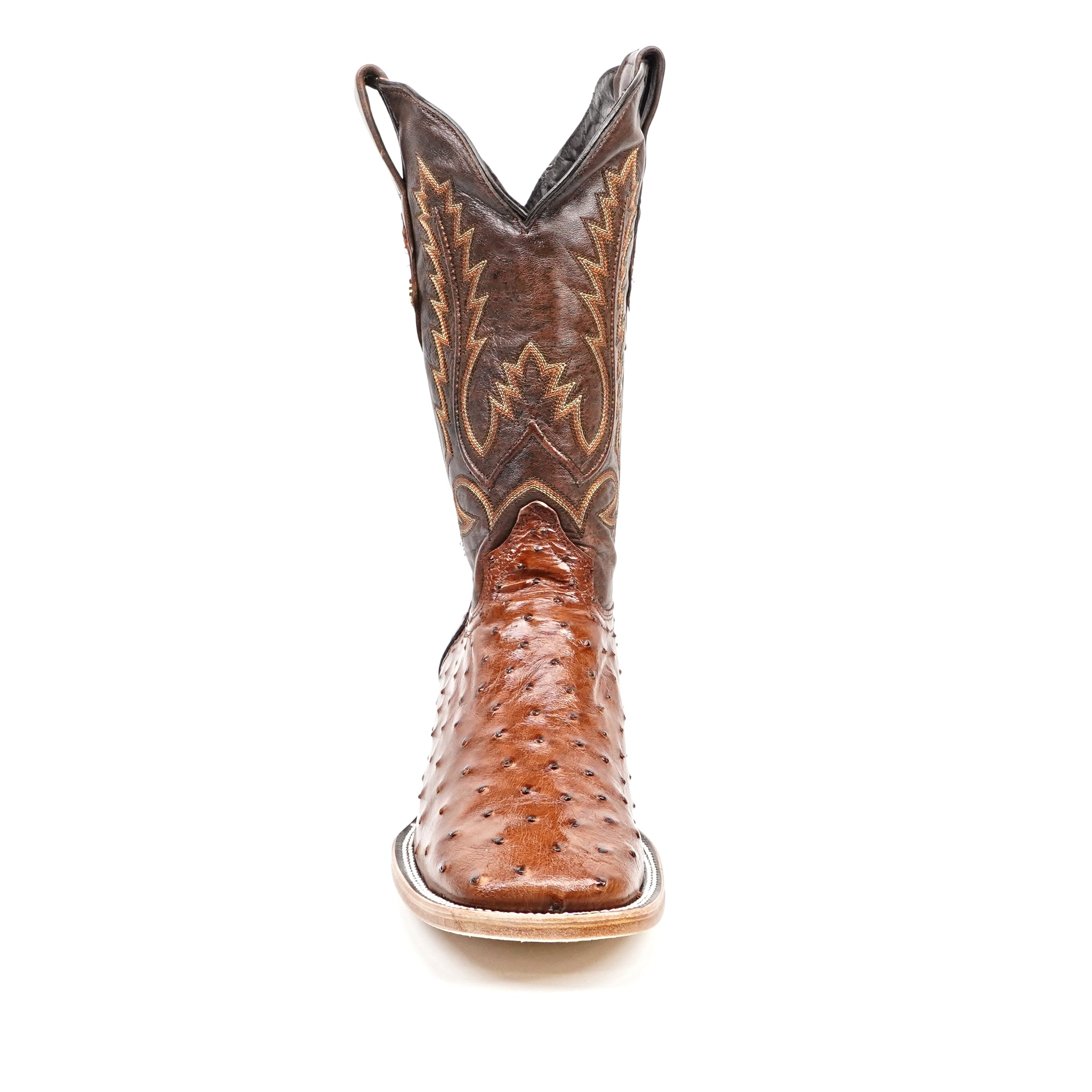 Austin Ostrich Boots - Brandy - Punta Cuadrada (AV20)