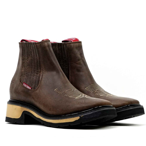 Alamo Brown Double Sole Ankle Boots - Square Toe (E1200) - Gomez Western Wear