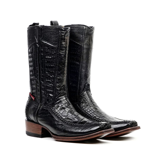 Alligator Belly Black Zip Boots - Narrow Square Toe (FLO22) - Gomez Western Wear