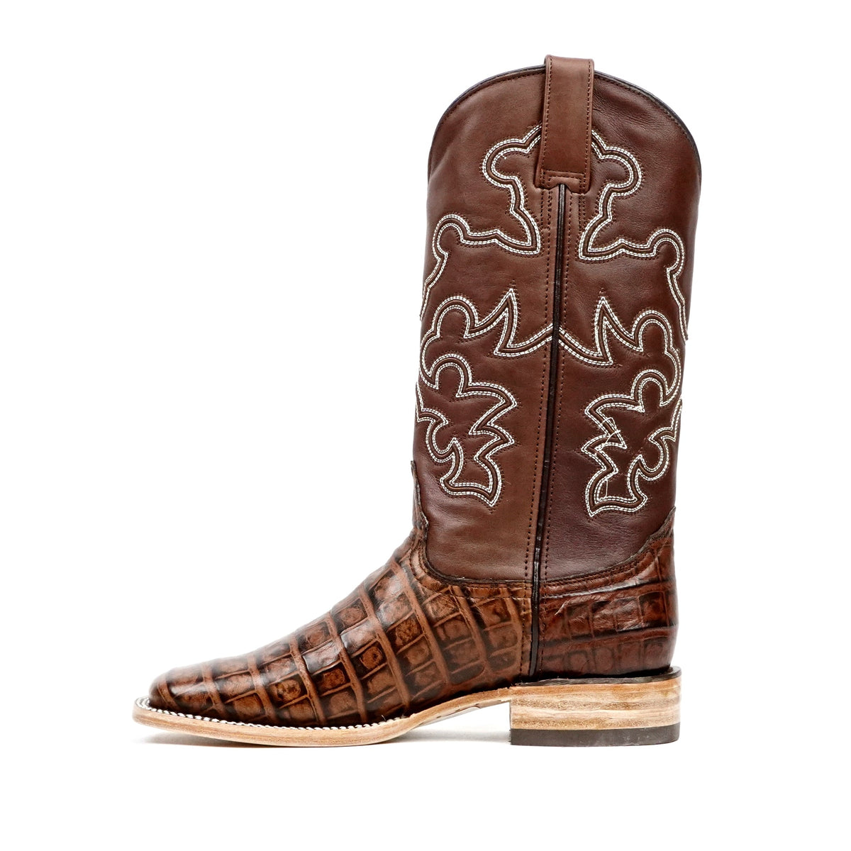 Alligator Belly Choco Cowboy Boots - Embossed Leather - Square Toe (E423) - Gomez Western Wear