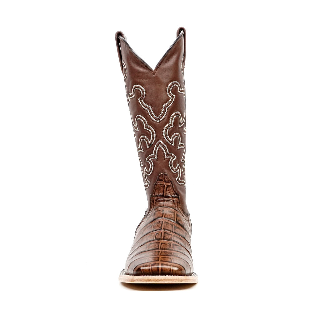 Alligator Belly Choco Cowboy Boots - Embossed Leather - Square Toe (E423) - Gomez Western Wear