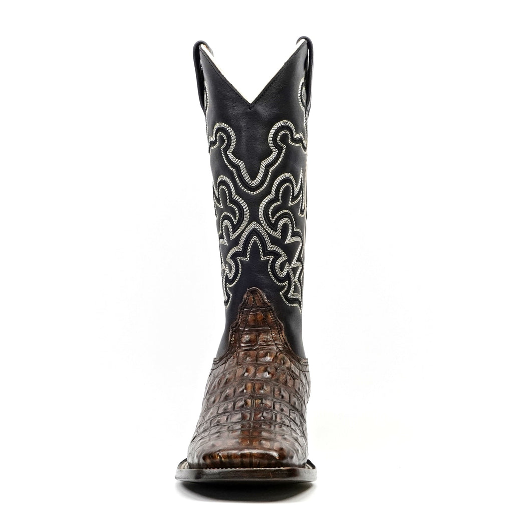 Alligator Hornback Dark Caramel Boots - Embossed Leather - Square Toe (E958) - Gomez Western Wear