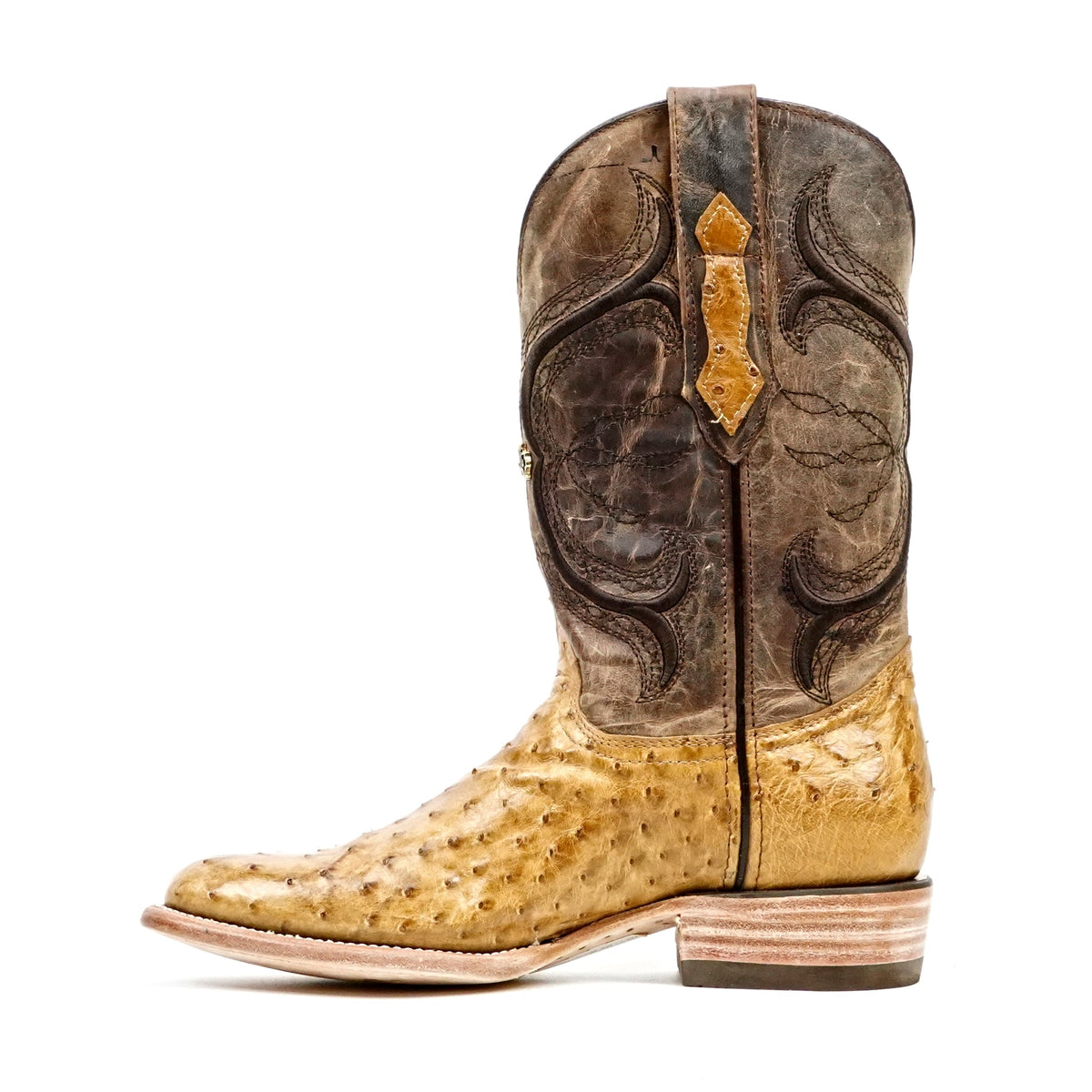 Austin Ostrich Boots - Antique - Roper Toe (AV201) - Gomez Western Wear
