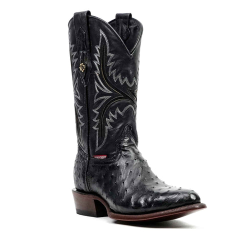 Austin Ostrich Boots - Black - Round Toe (AV230) - Gomez Western Wear