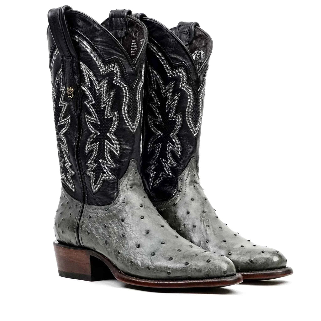 Austin Ostrich Boots - Zinc Gray - Roper Toe (AV201) - Gomez Western Wear