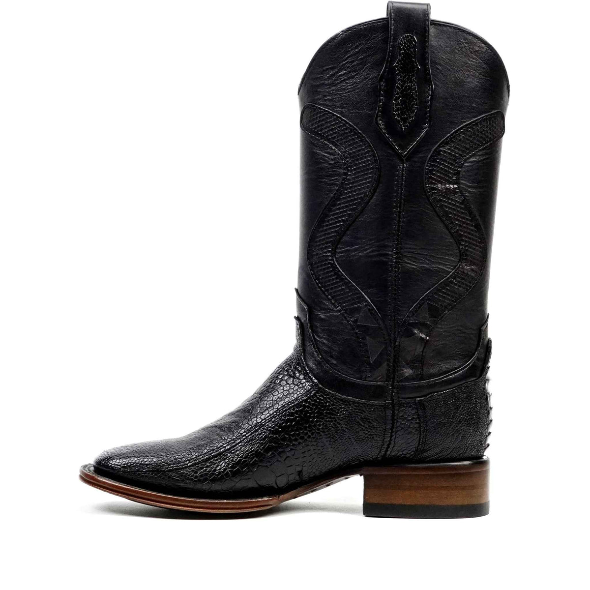 Austin Platinum Ostrich Leg Boots - Black - Square Toe - Gomez Western Wear
