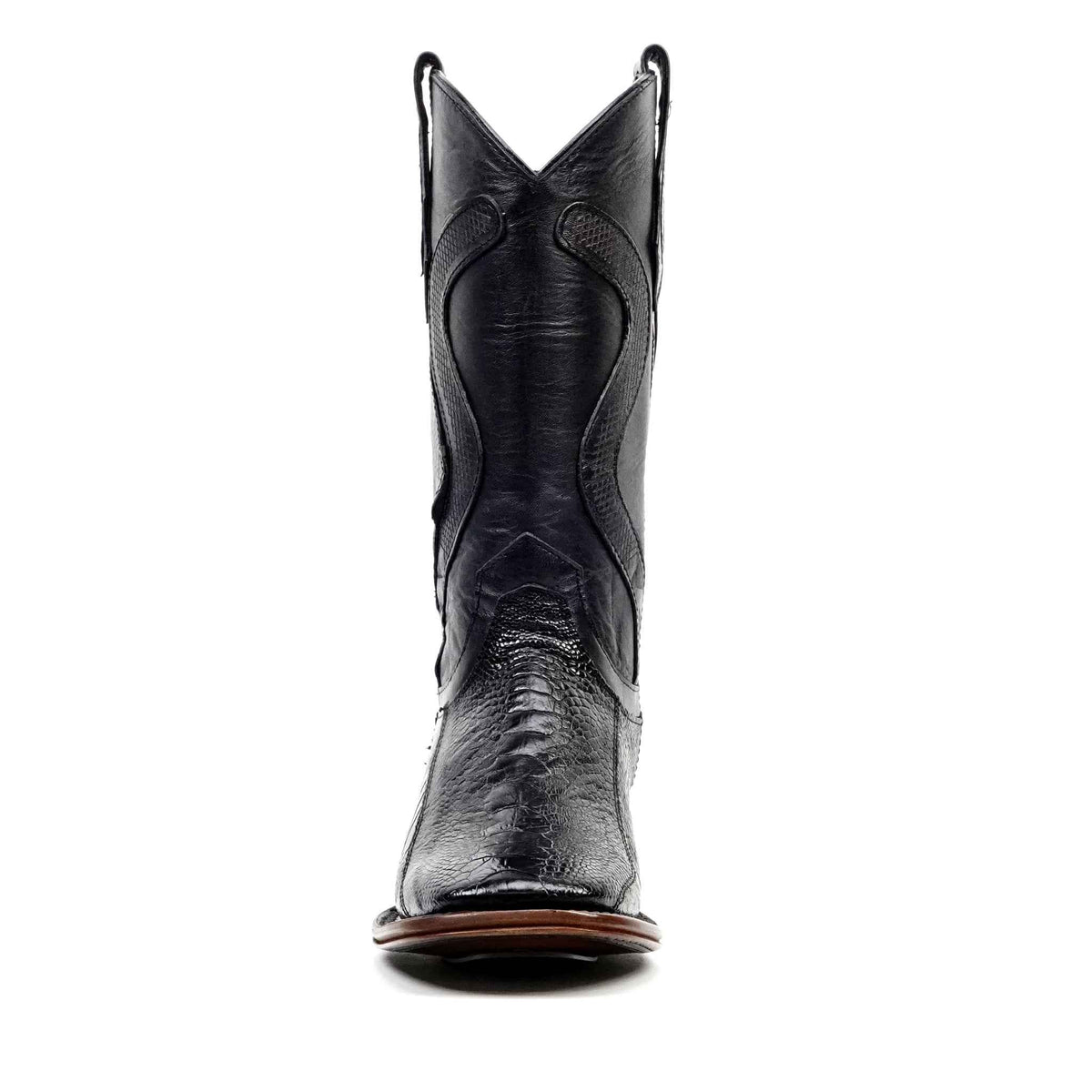 Austin Platinum Ostrich Leg Boots - Black - Square Toe - Gomez Western Wear