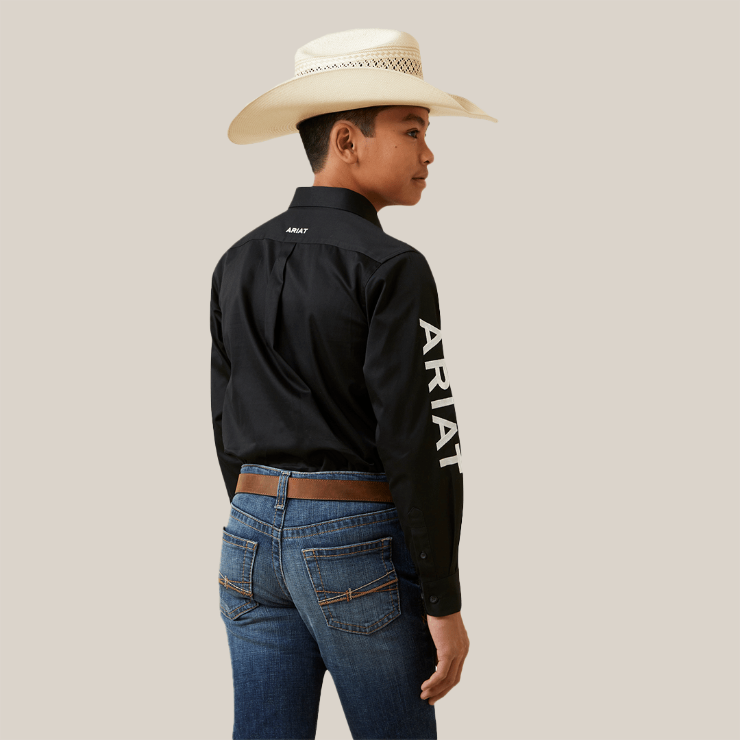 BOYS TEAM LOGO TWILL LS SHRT BLACK/WHITE 10045426 - Gomez Western Wear