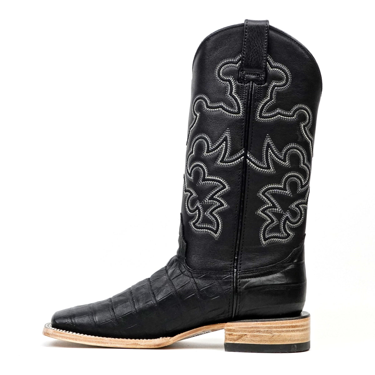 Caiman Belly Black Boots - Embossed Leather - Square Toe (E423) - Gomez Western Wear