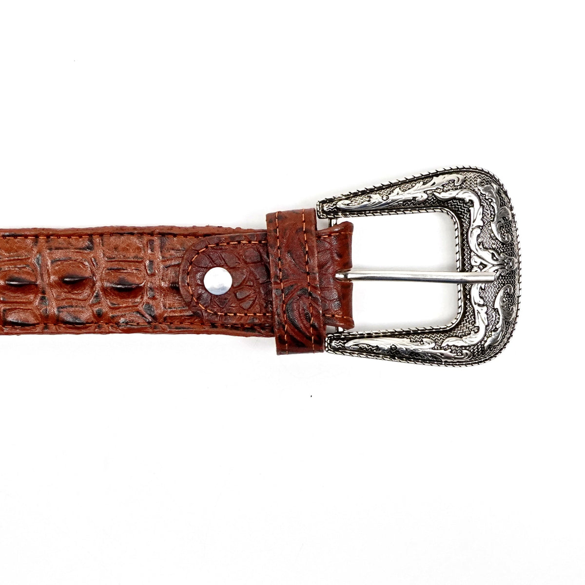 Caiman Cognac Belt - Embossed Leather (C-IMI) - Gomez Western Wear