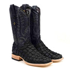 Connor Pirarucu Fish Boots - Matte Black - Square Toe (PZ60) - Gomez Western Wear