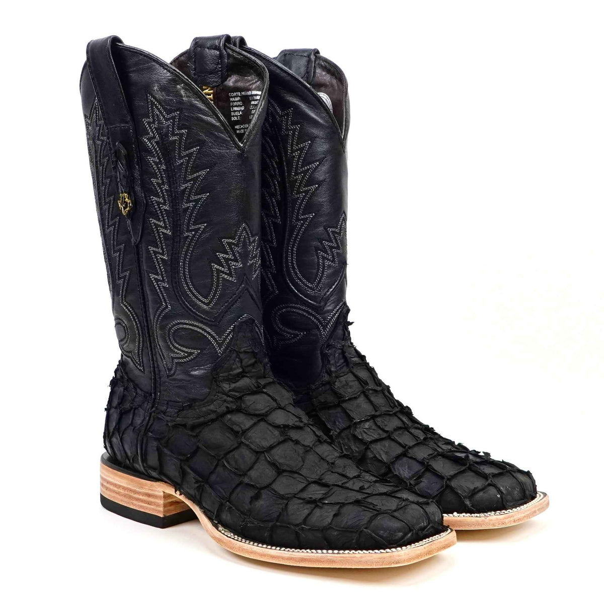 Connor Pirarucu Fish Boots - Matte Black - Square Toe (PZ60) - Gomez Western Wear