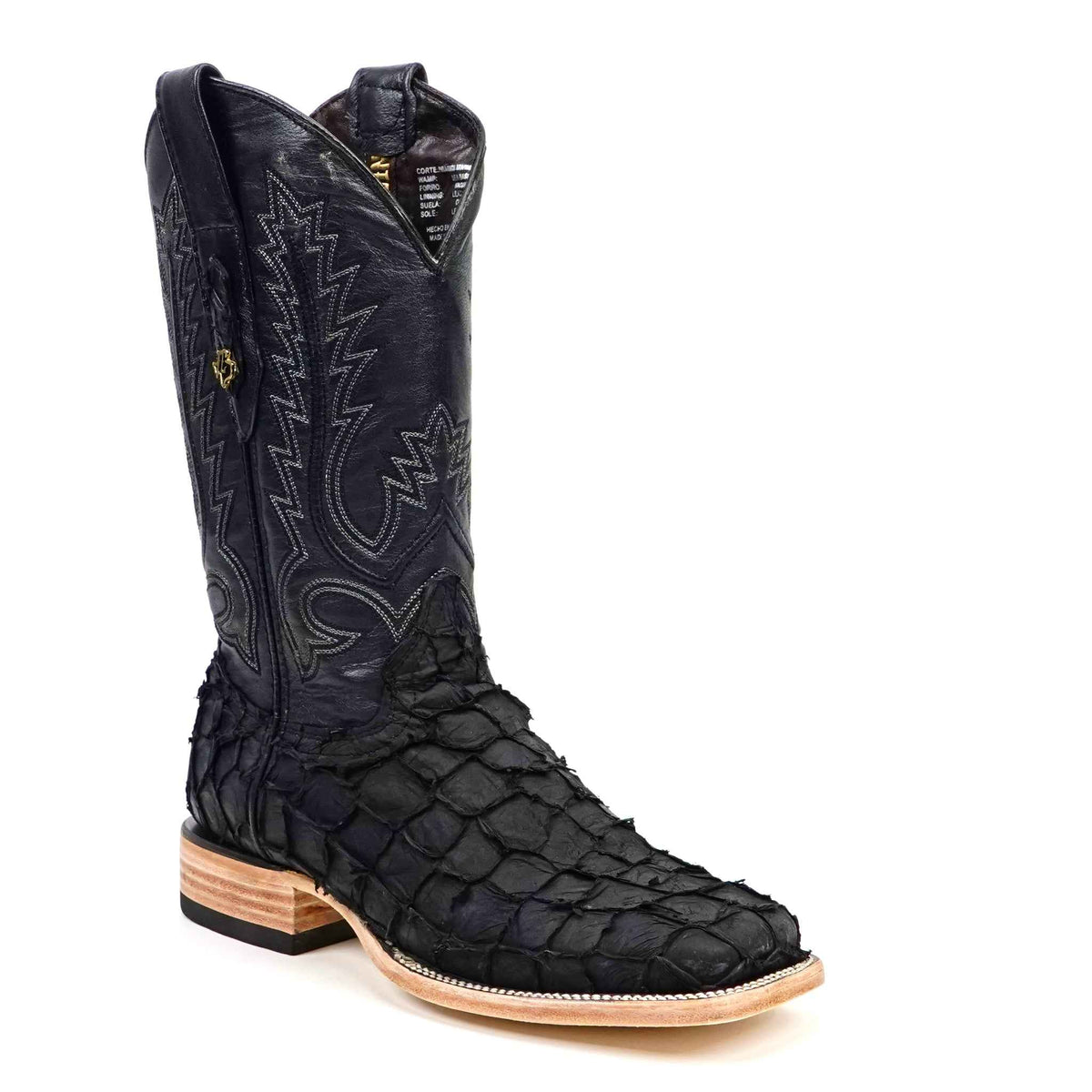 Connor Pirarucu Fish Boots - Matte Black - Square Toe (PZ60) - Gomez Western Wear
