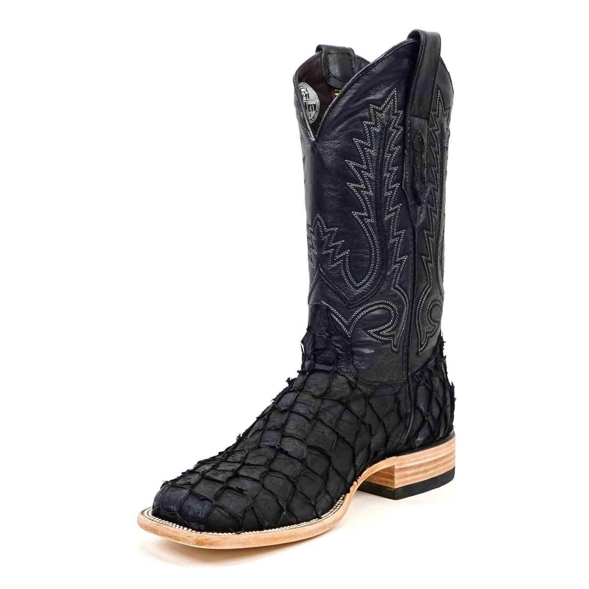Connor Pirarucu Fish Boots - Matte Black - Square Toe (PZ60) - Gomez Western Wear