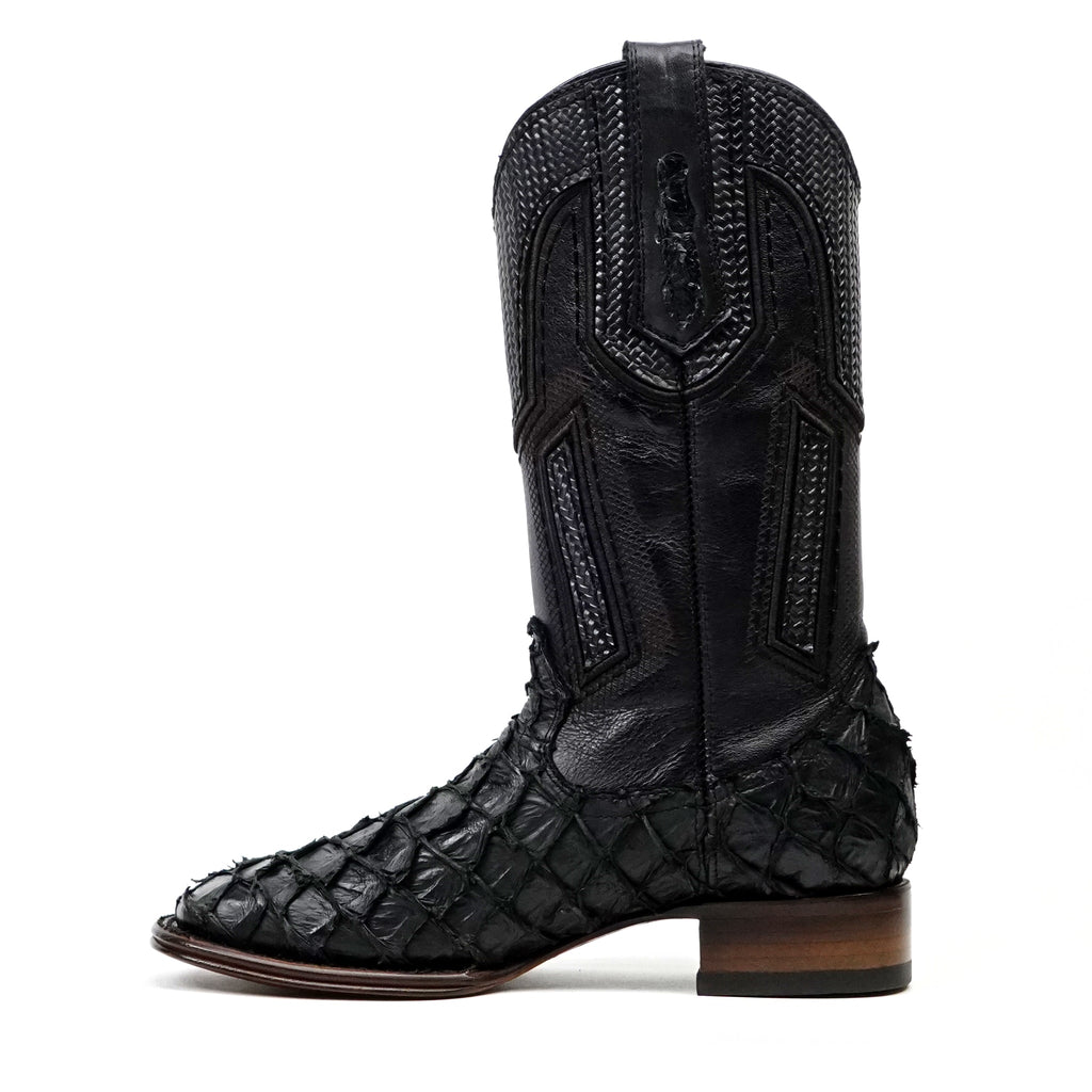 Connor Platinum Pirarucu Fish Boots - Black - Square Toe - Gomez Western Wear