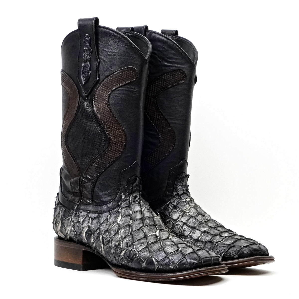 Connor Platinum Pirarucu Fish Boots (Diamond) - Newspaper - Square Toe - Gomez Western Wear