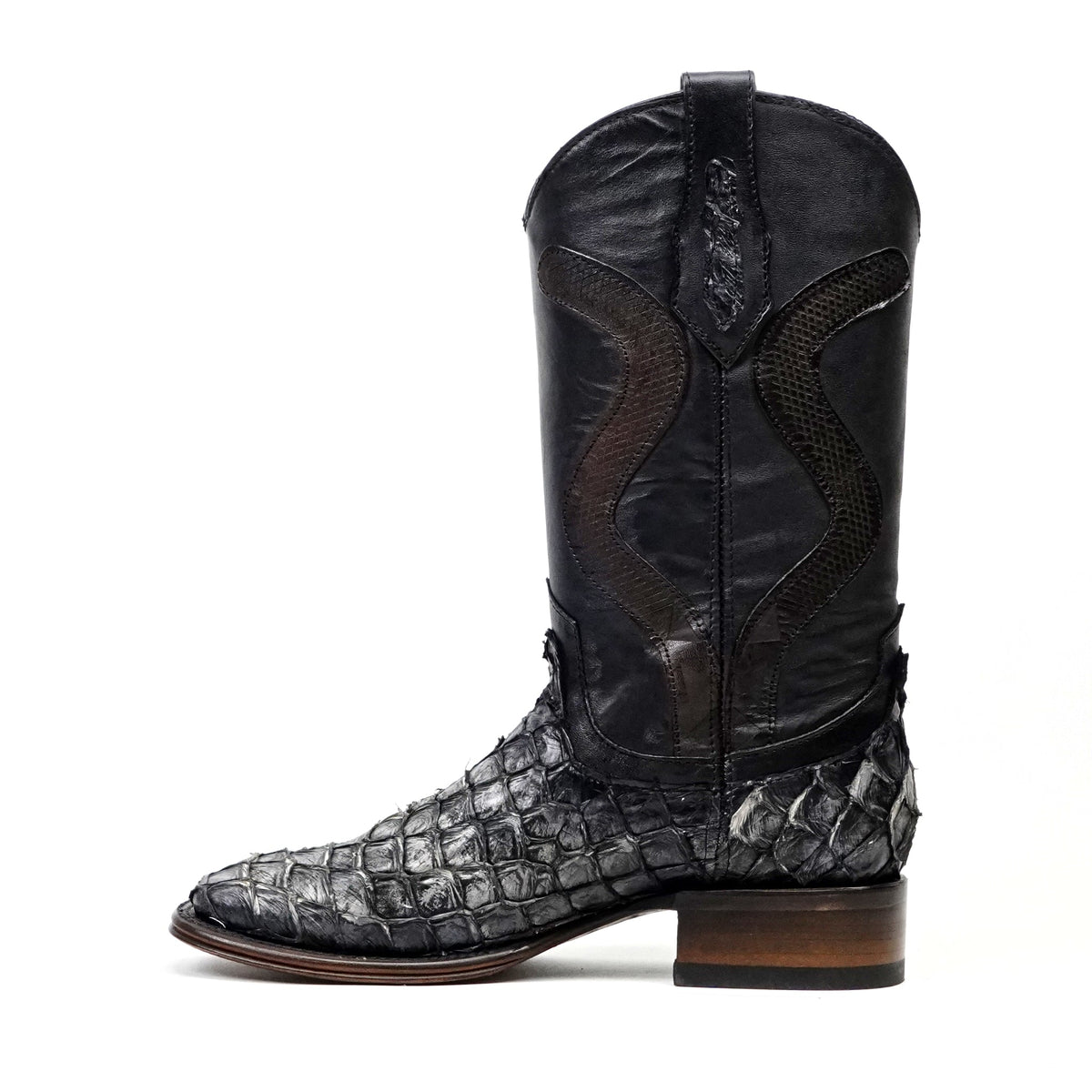 Connor Platinum Pirarucu Fish Boots (Diamond) - Newspaper - Square Toe - Gomez Western Wear