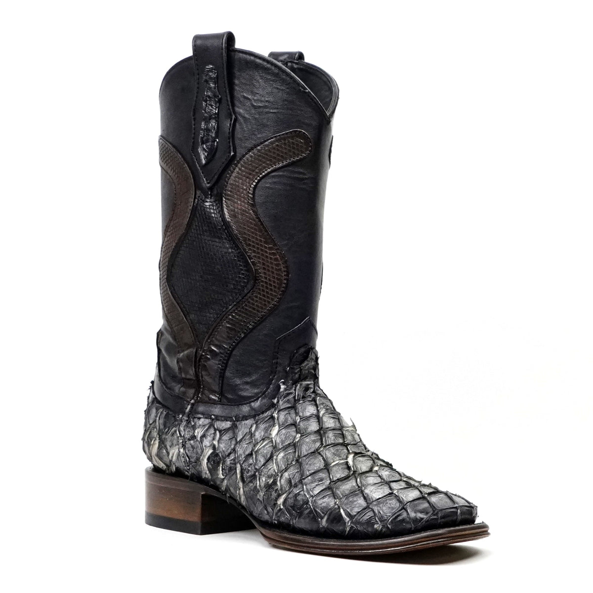 Connor Platinum Pirarucu Fish Boots (Diamond) - Newspaper - Square Toe - Gomez Western Wear