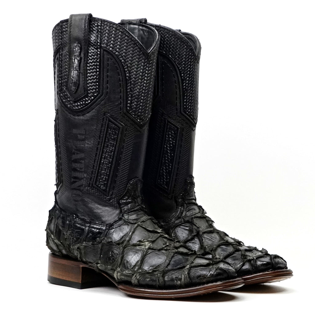 Connor Platinum Pirarucu Fish Boots - Sapphire Black - Square Toe - Gomez Western Wear