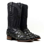 Connor Platinum Pirarucu Fish Boots - Sapphire Black - Square Toe - Gomez Western Wear