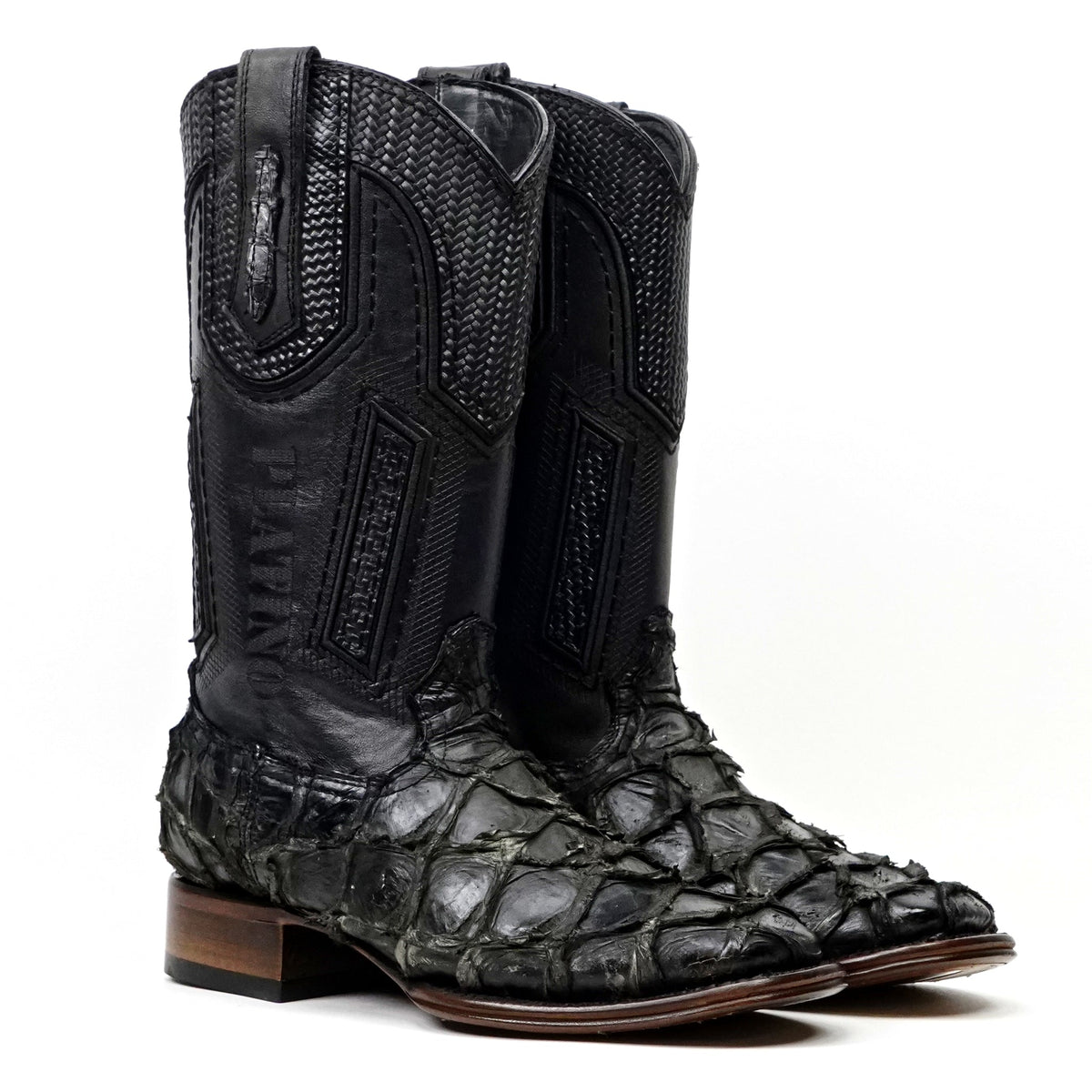 Connor Platinum Pirarucu Fish Boots - Sapphire Black - Square Toe - Gomez Western Wear