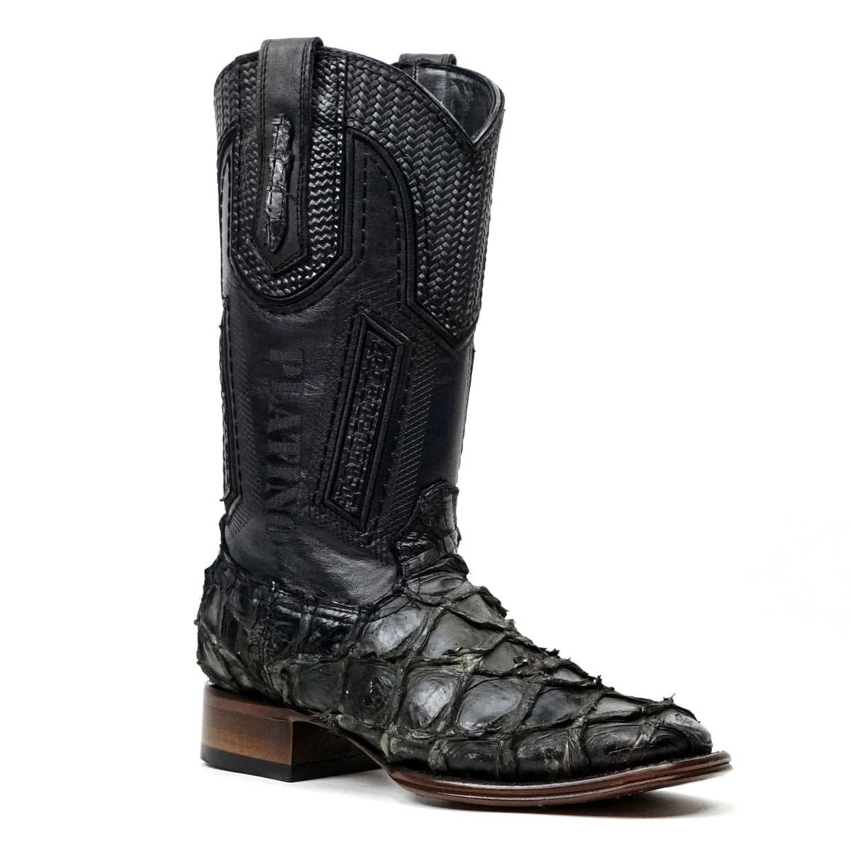 Connor Platinum Pirarucu Fish Boots - Sapphire Black - Square Toe - Gomez Western Wear