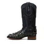 Connor Platinum Pirarucu Fish Boots - Sapphire Black - Square Toe - Gomez Western Wear