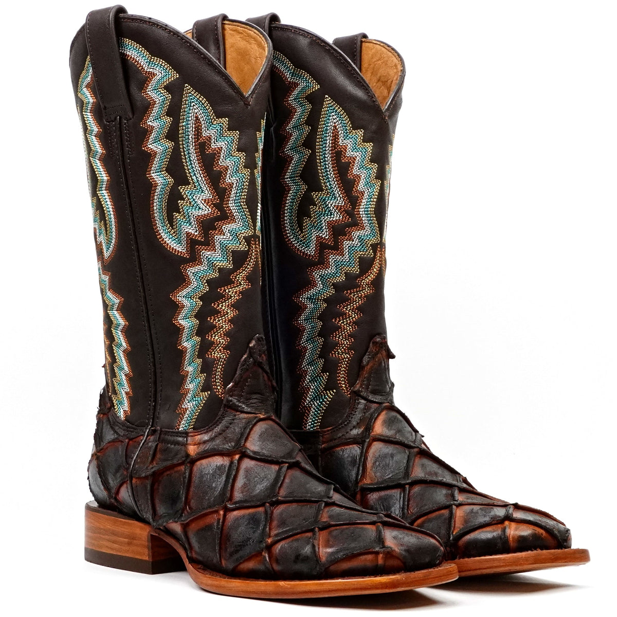 Copper Pirarucu Fish Boots - Embossed Leather - Square Toe (E962) - Gomez Western Wear