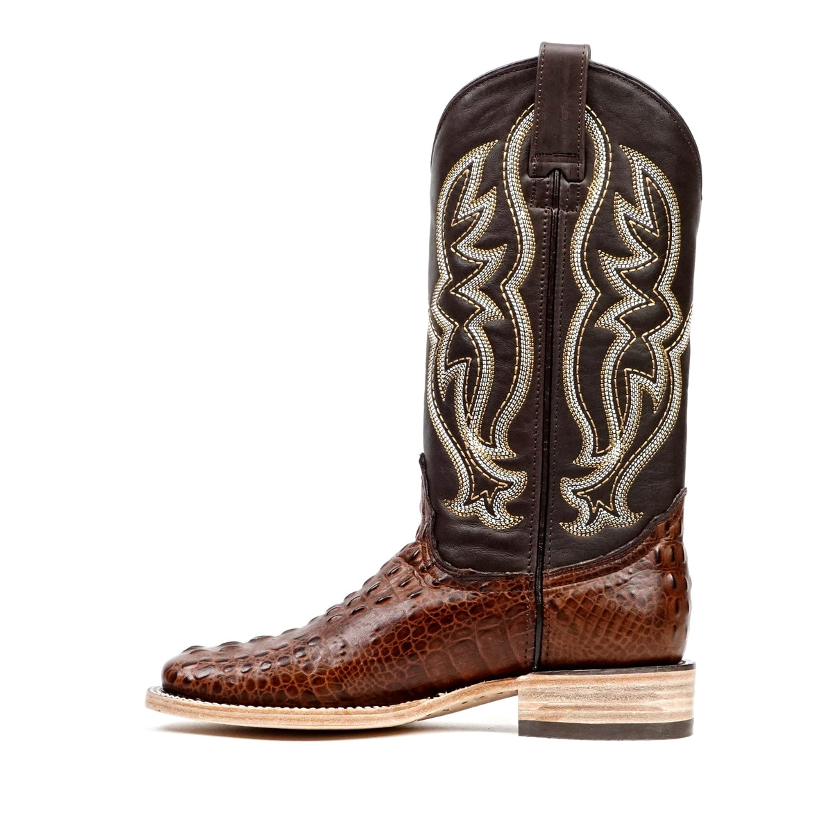 Crocodile Head Choco Boots - Embossed Leather - Square Toe (E427) - Gomez Western Wear