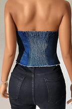 Demin Western Button-Up Crop Bustier - Gomez Western Wear